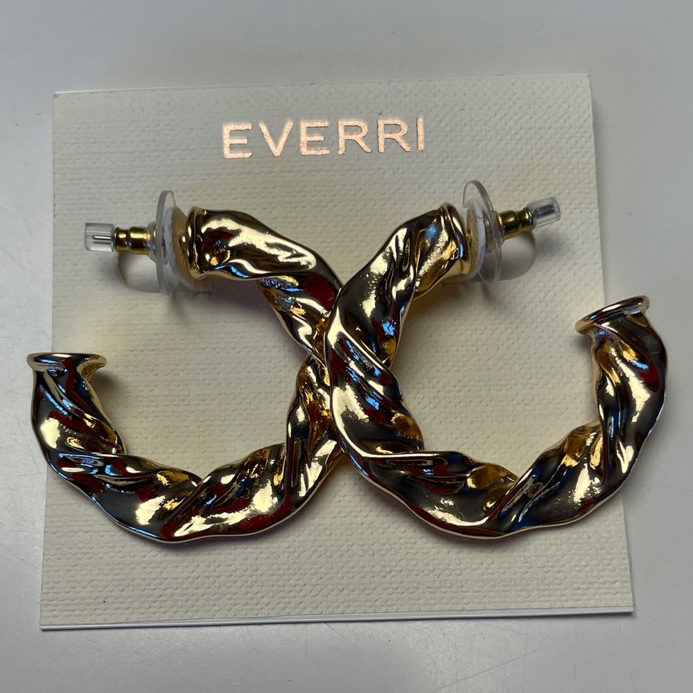 Gold Tone Textured Twisted Hoop Earrings